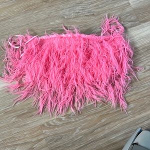 Urban outfitters Cassie feather fluffy crop sweater tube top pink Barbie core
